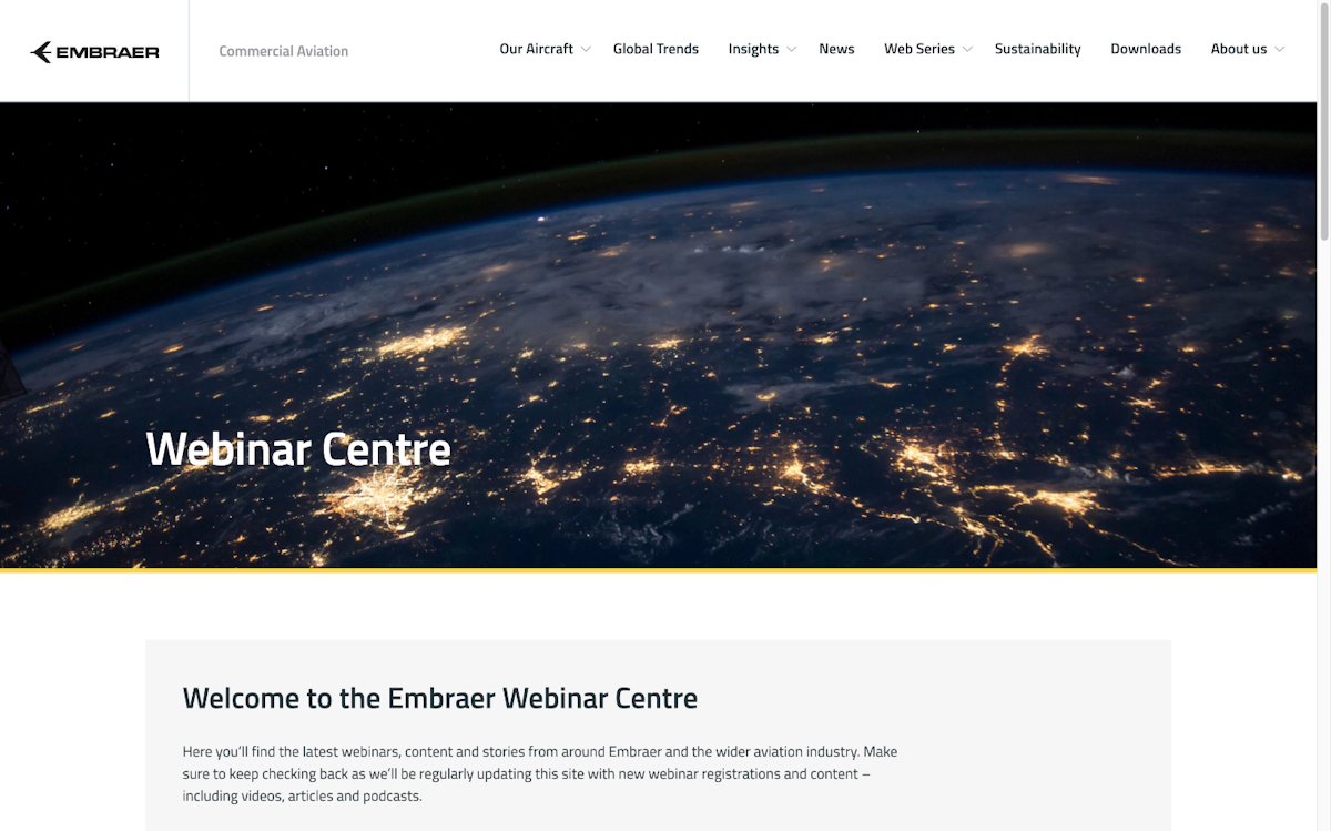 Embraer Webinar Centre website.